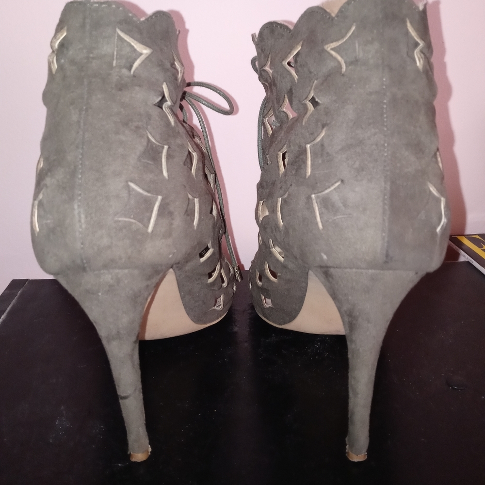 Eloquii Lace up Forrest Green Open toe booties - Picture 4 of 5